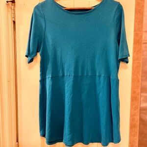 J. Jill Pima Cotton Shirttail Tee T Shirt Top Teal Medium